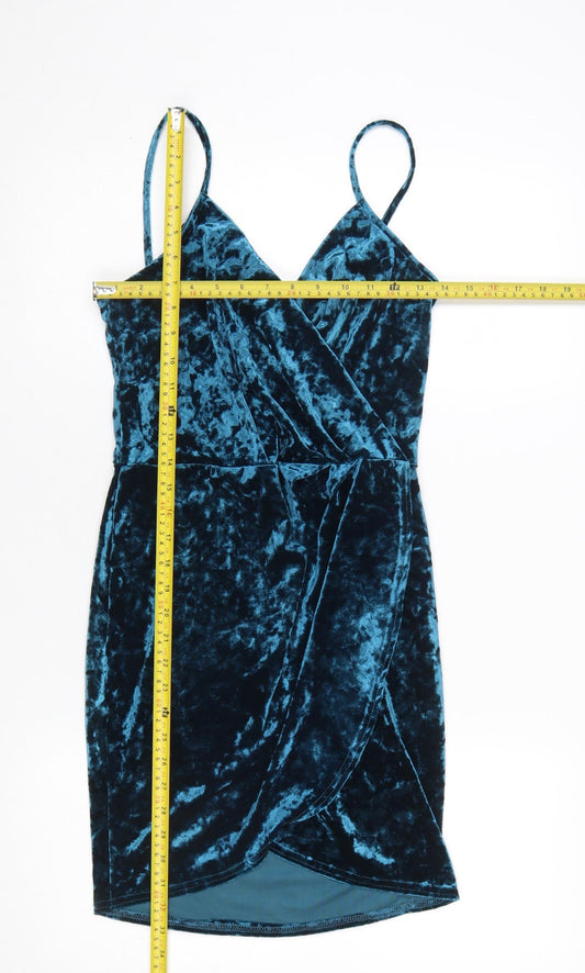 New Look Women Blue Velvet Bodycon Party Dress UK 10