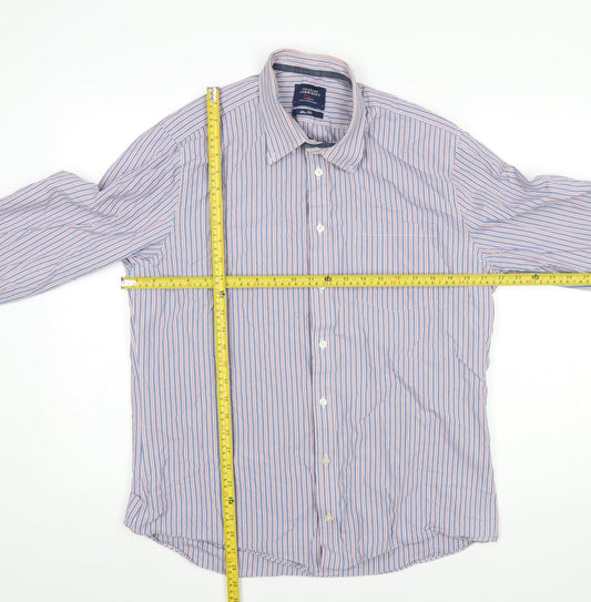 Charles Tyrwhitt Men's Blue Striped Slim Fit Button-Up Shirt L