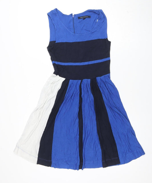 Additional front view of French Connection Women's Blue Fit & Flare Colourblock Dress, size 10