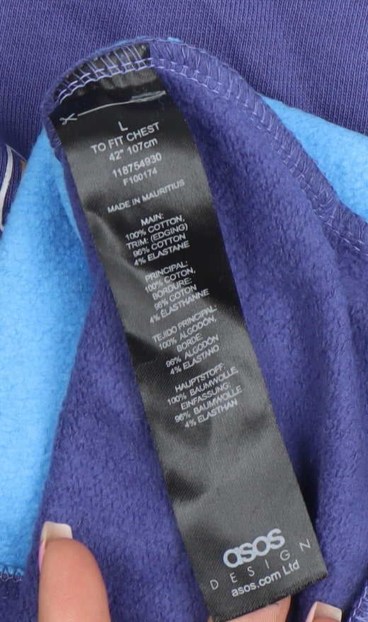 Mens UK Size L ASOS Design Blue Pullover Hoodie