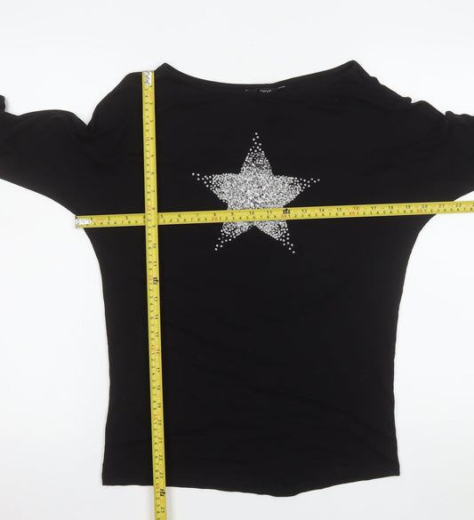 Next Women’s Black Star Rhinestone Long Sleeve T-Shirt Size 6