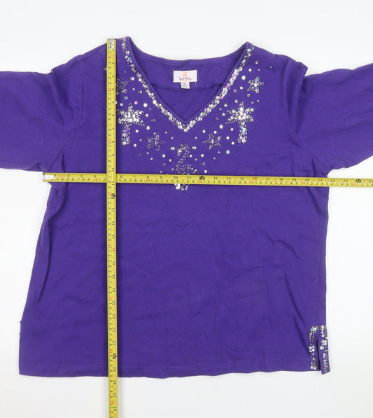 Womens UK Size XL Quacker Factory Purple Basic T-Shirt