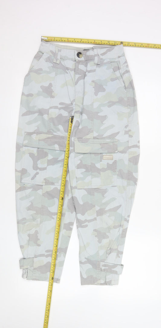 Bershka Women's Grey Camouflage Cargo Trousers Size 6