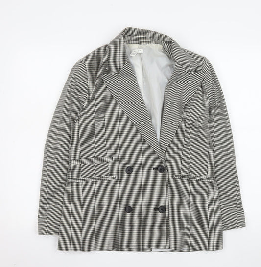 Topshop Women Black Check Double-Breasted Blazer UK 8