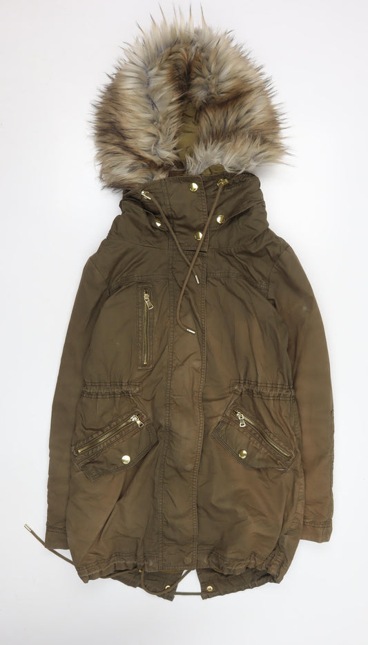 Womens UK Size XS Zara Brown Parka Coat