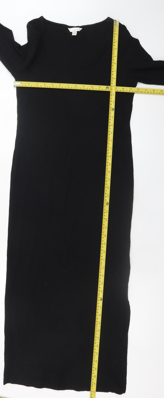 H&M Mama Women's Black Midi Bodycon Maternity Dress Size 12