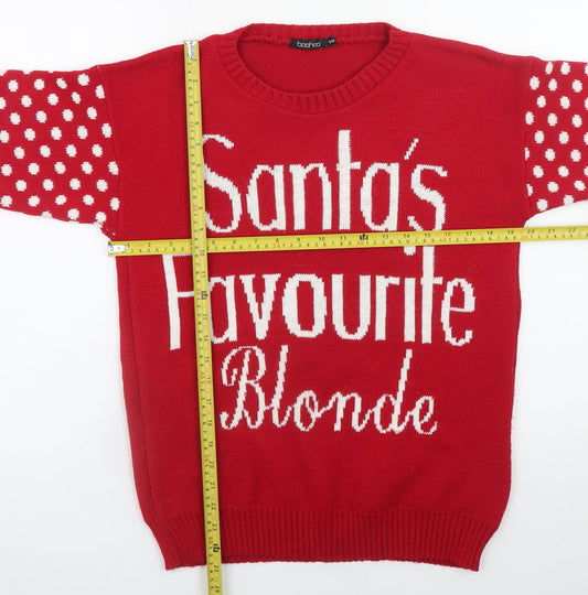 Womens UK Size S Boohoo Red Pullover Jumper