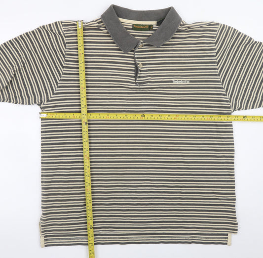 Timberland Men’s Beige Striped Cotton Polo Shirt XL Regular Fit