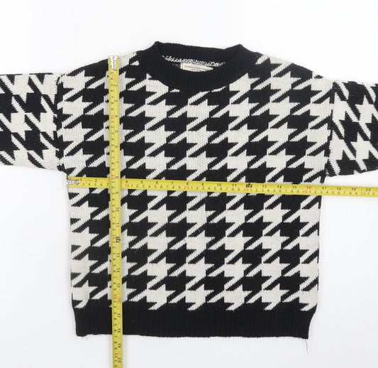 Vanessa Alexandra Women's Black Houndstooth Knit Pullover Jumper Size 12