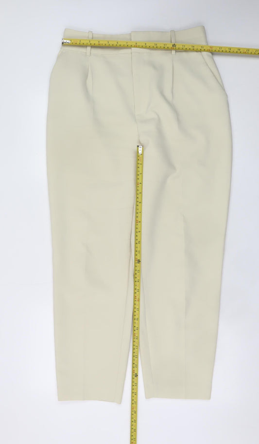 ZARA Women Beige Pleated Tapered Trousers L Size Tailored Workwear