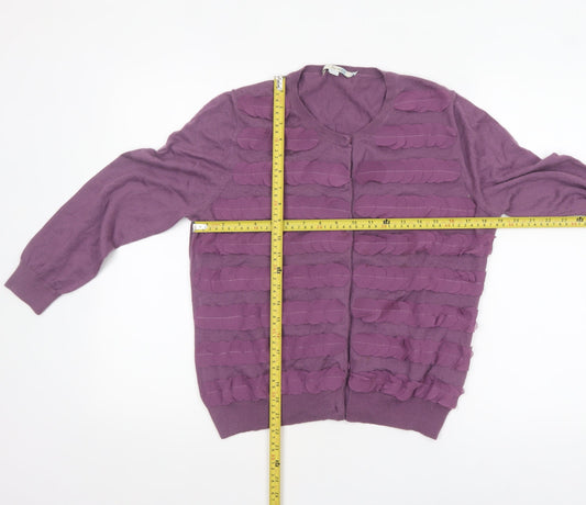 Boden Women Purple Wool Crew Neck Long Sleeve Cardigan UK 16