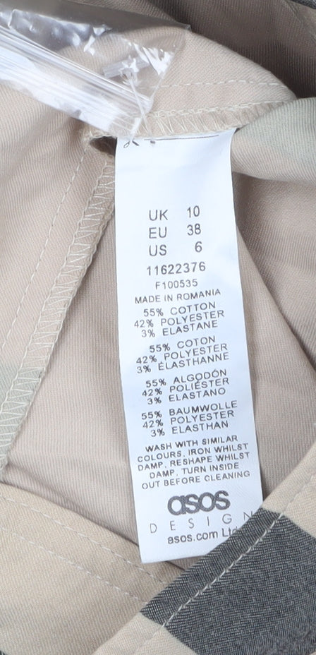 Brand and care label for ASOS DESIGN Women's Beige Check Midi Pencil Skirt, size 10