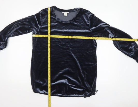 H&M MAMA Blue Velvet Long Sleeve Tunic Blouse Size 12