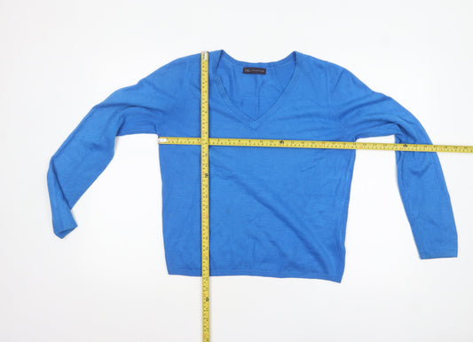 Marks and Spencer Women's Blue V-Neck Acrylic Jumper Size 12