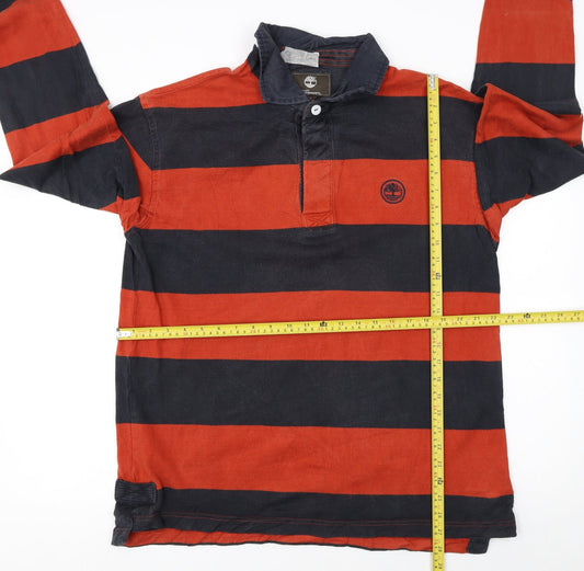 Timberland Earthkeepers Men's Red Navy Striped Long Sleeve Polo L Regular Fit