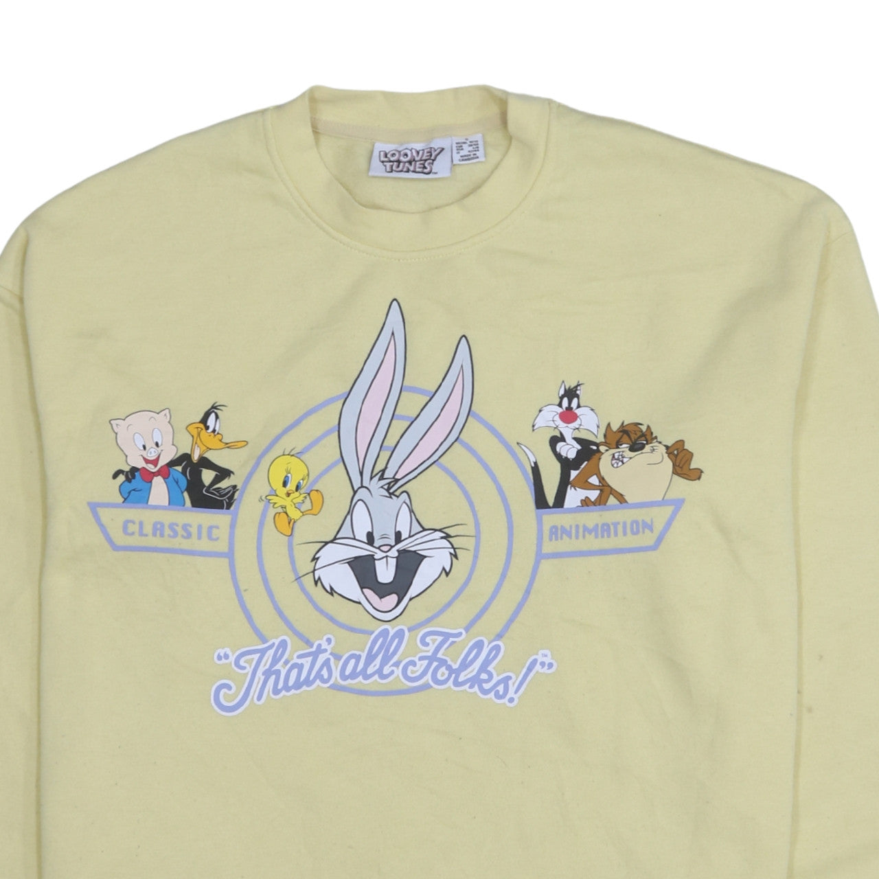Womens UK Size S Looney Tunes Yellow Pullover Sweatshirt