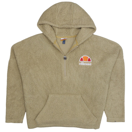 Ellesse Women Beige Fleece Hooded 1/2 Zip Jacket UK 10