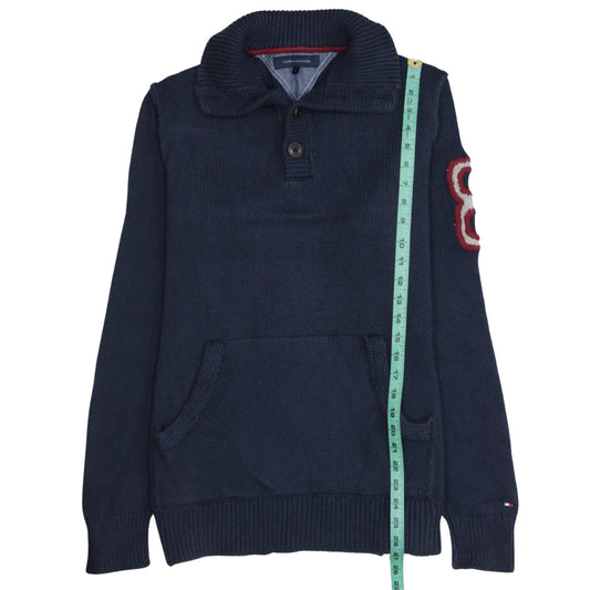 Tommy Hilfiger Men's Blue Collared Henley Jumper Size L