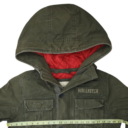 Hollister Men's Green Military Hooded Jacket Size M