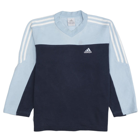 Additional front view of Adidas boys’ blue colourblock v-neck pullover sweatshirt, size 13-14, years