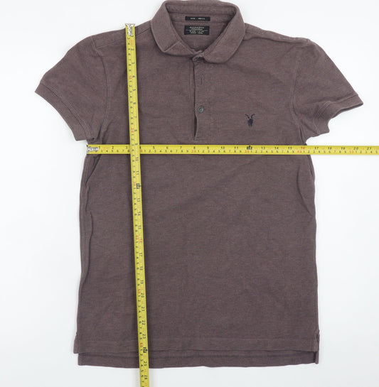 AllSaints Men's Brown Slim Fit Cotton Polo Shirt Size S