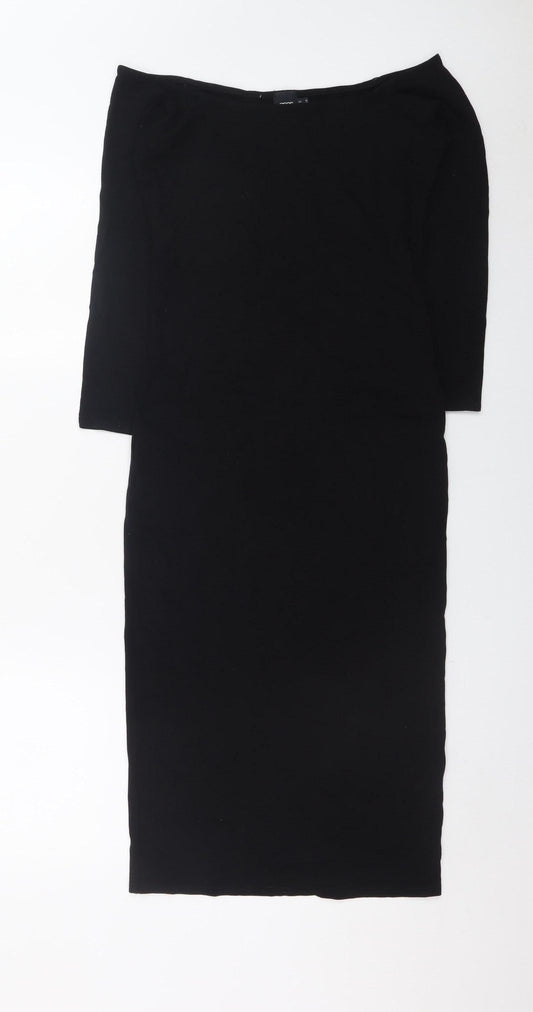 Additional front view of ASOS Women Black, size 10, Bodycon Midi Dress 3/4 Sleeve Viscose