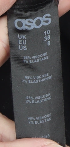 Brand and care label for ASOS Women Black, size 10, Bodycon Midi Dress 3/4 Sleeve Viscose