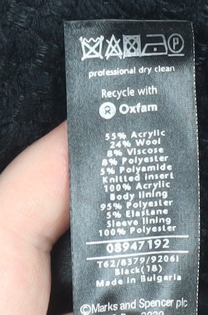 Womens UK Size 18 Marks and Spencer Black Overcoat