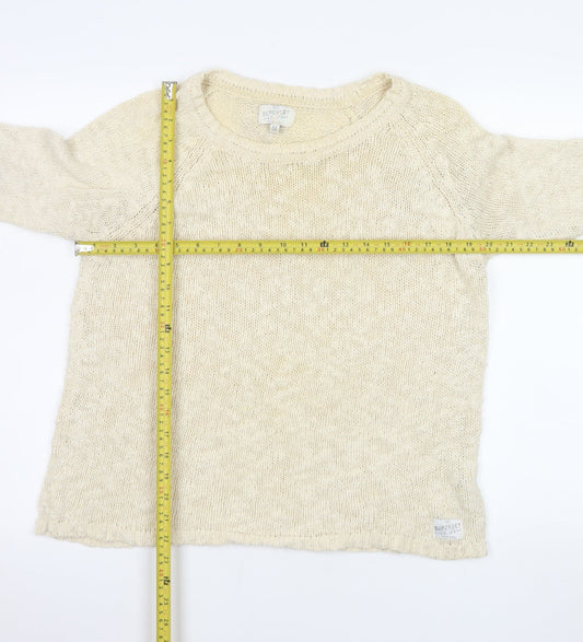 Superdry Women Beige Cotton Knit Pullover Jumper M
