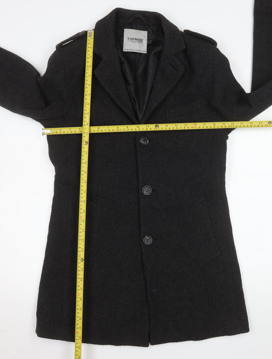 Mens UK Size M Topman Black Overcoat