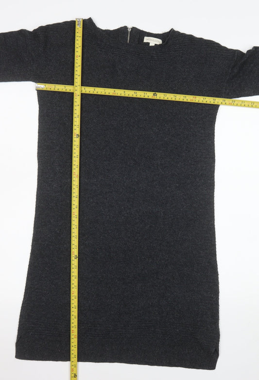 Monsoon Women Grey Shift Knit Dress Size S Half Sleeve Zip Back