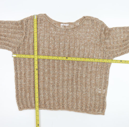Tu Women Beige Open-Knit Cotton Blend Pullover Jumper Size 12