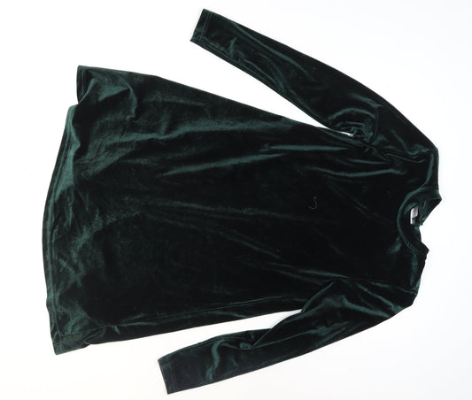 Additional front view of Only Women's Green Velour Shift Dress, size S, Long Sleeve Party