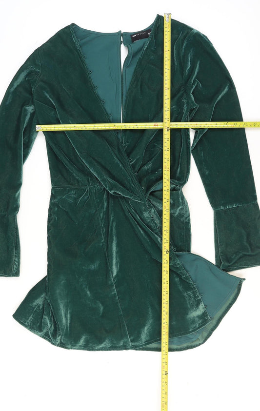 ASOS DESIGN Women's Green Velvet Wrap Dress Size 10