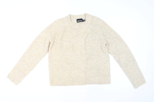 Womens UK Size L Pieces Beige Pullover Jumper