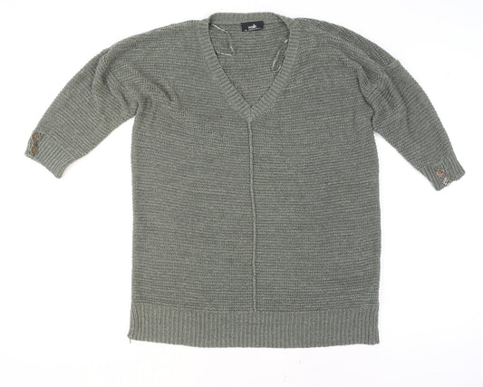 Wallis Women's Green L Chunky-Knit V-Neck Cardigan