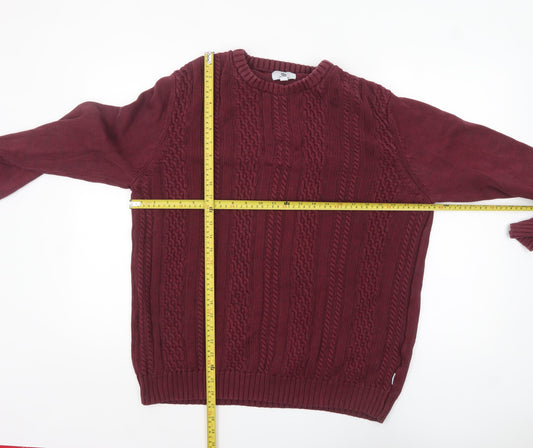 TOG24 Men’s Red Cotton Cable-Knit Crew Neck Jumper XL