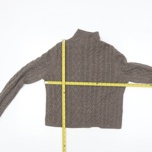 & Other Stories Women Brown 100% Wool Cable-Knit Mock Neck Jumper Size S