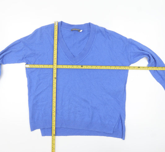Mint Velvet Women's Blue V-Neck Button Sleeve Pullover Jumper Size S