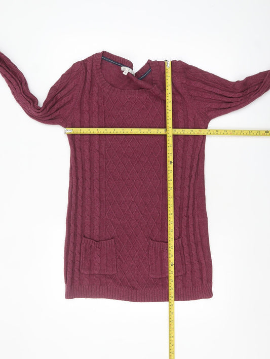 Fat Face Women Red Cable Knit Long Sleeve Tunic Jumper Size 14