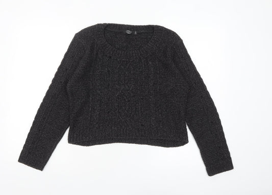 Additional front view of Pura Moda women’s black cable-knit jumper, size S