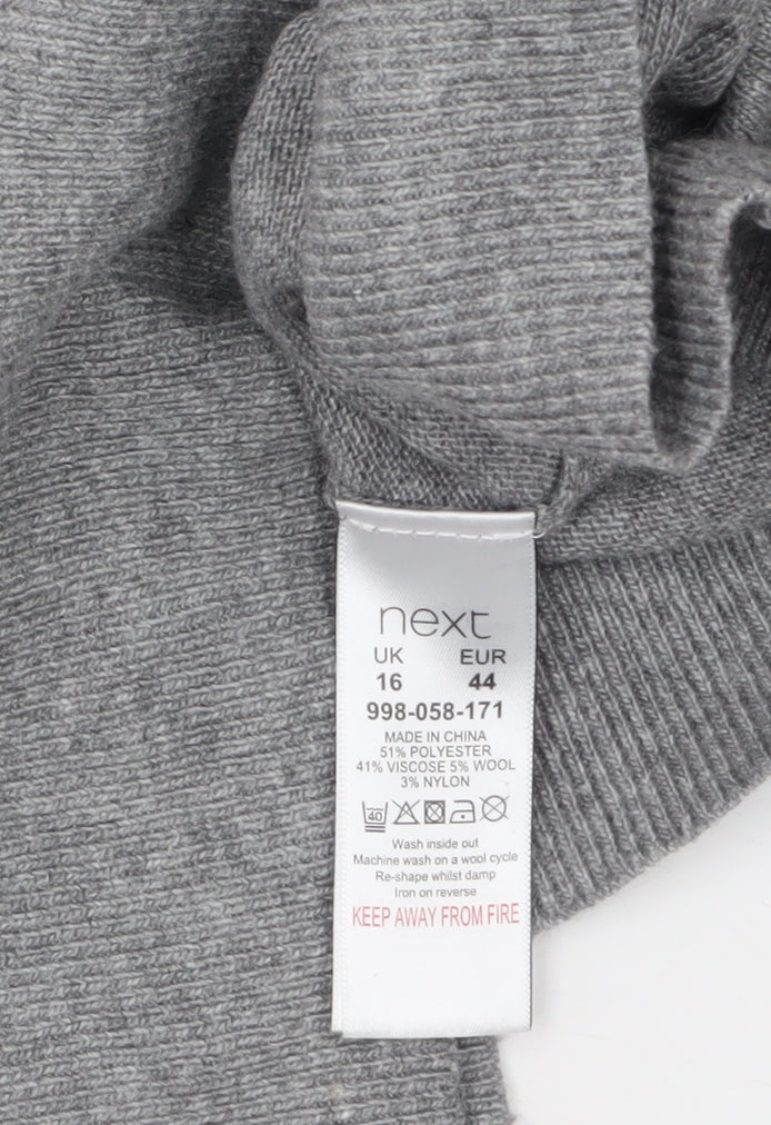 Next Women Grey Swan Embroidered Jumper Size 16 Crew Neck Knit