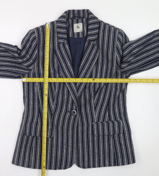 Tu Women Blue Striped Blazer Size 12 Single-Breasted Work Jacket