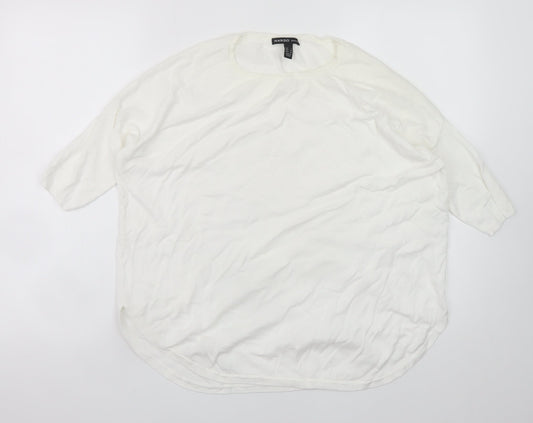 Mango Women White 8 Relaxed 3/4 Sleeve Pullover Jumper