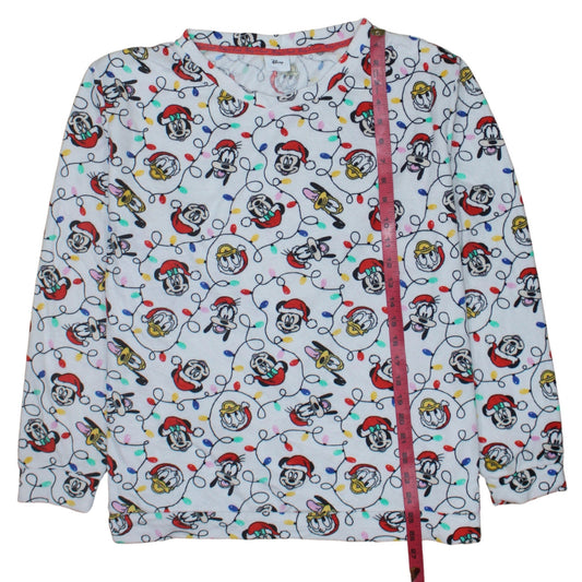 Disney Tu Womens White Christmas Mickey & Friends Long Sleeve Pyjama Top Size 20