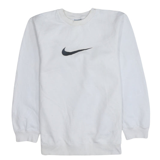 Additional front view of Nike Teens White Pullover Sweatshirt Swoosh Logo Fleece S