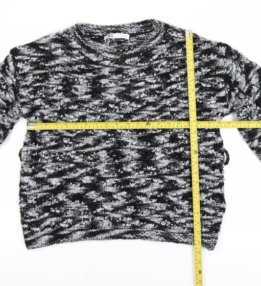 ZARA Women’s Black Chunky-Knit Crew Neck Pullover Jumper Size 8