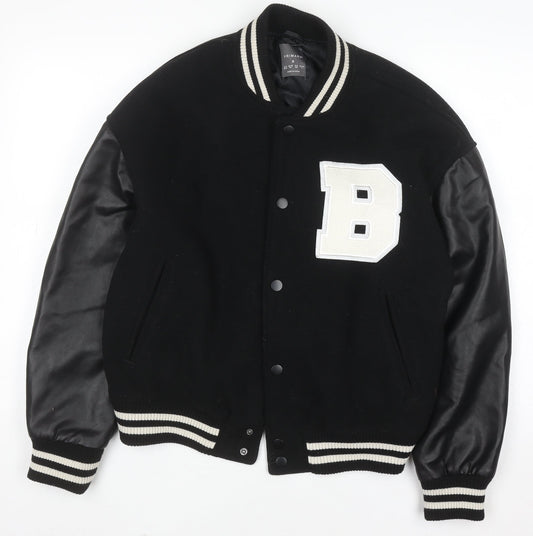 Primark Women Black Varsity Jacket Size S 10-12 Wool Blend College Style