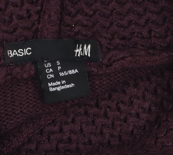 H&M Women’s Plum Cowl Neck Long Sleeve Tunic Jumper Size S Acrylic Knit