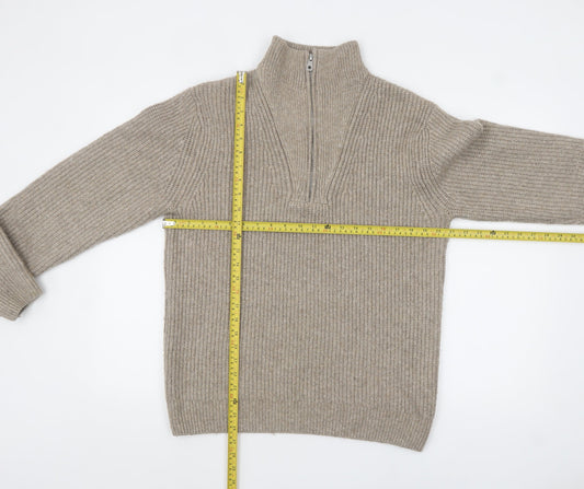 Mens UK Size M Zara Beige 1/4 Zip Jumper